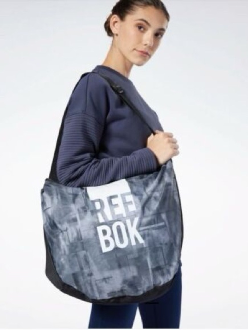 Reebok Training Grip Tote Bag grey and black graphic Mesh sides adjustable strap